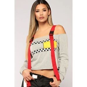 Fashion Nova Fast Lane Grey  Long Sleeve Gray Cold Shoulder Top XL